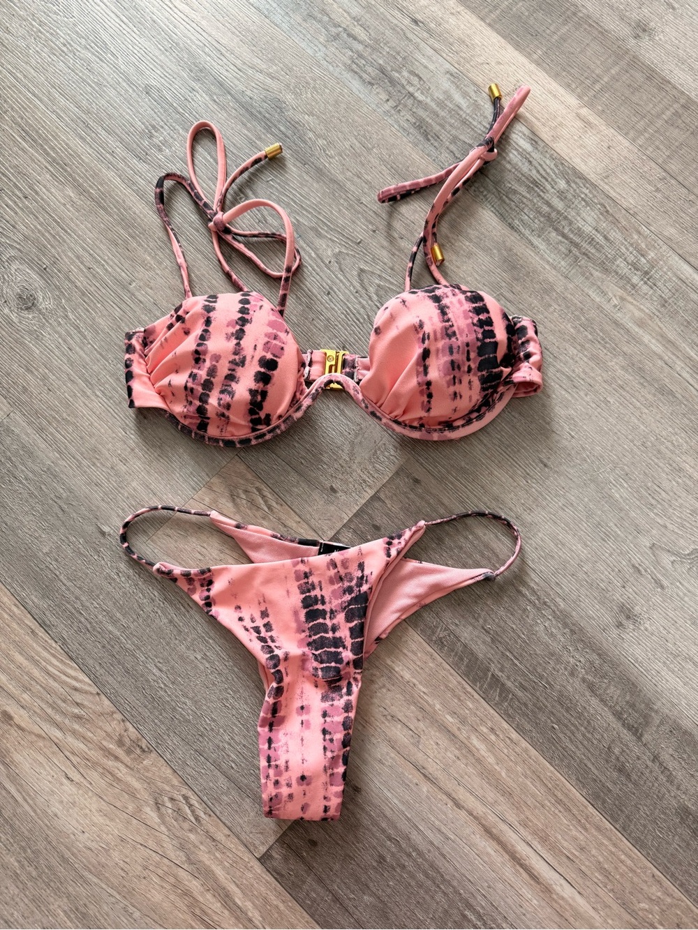 Nasty Gal Pink Tie-Dye Maxi Skirt Bikini Set